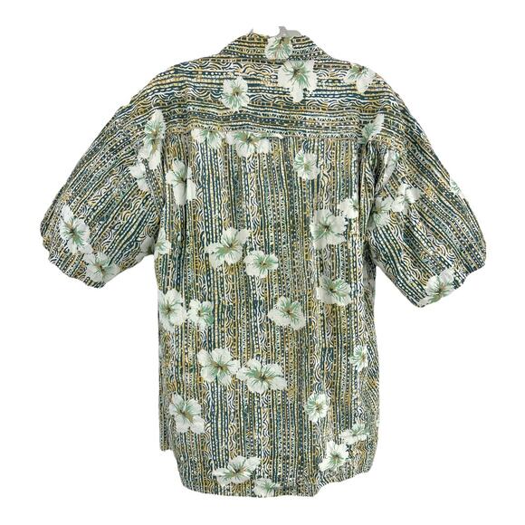 Baja Blue LARGE VINTAGE 90s Green Short Sleeve Dad Aloha Hawaiian Hibiscus Shirt - Picture 2 of 7